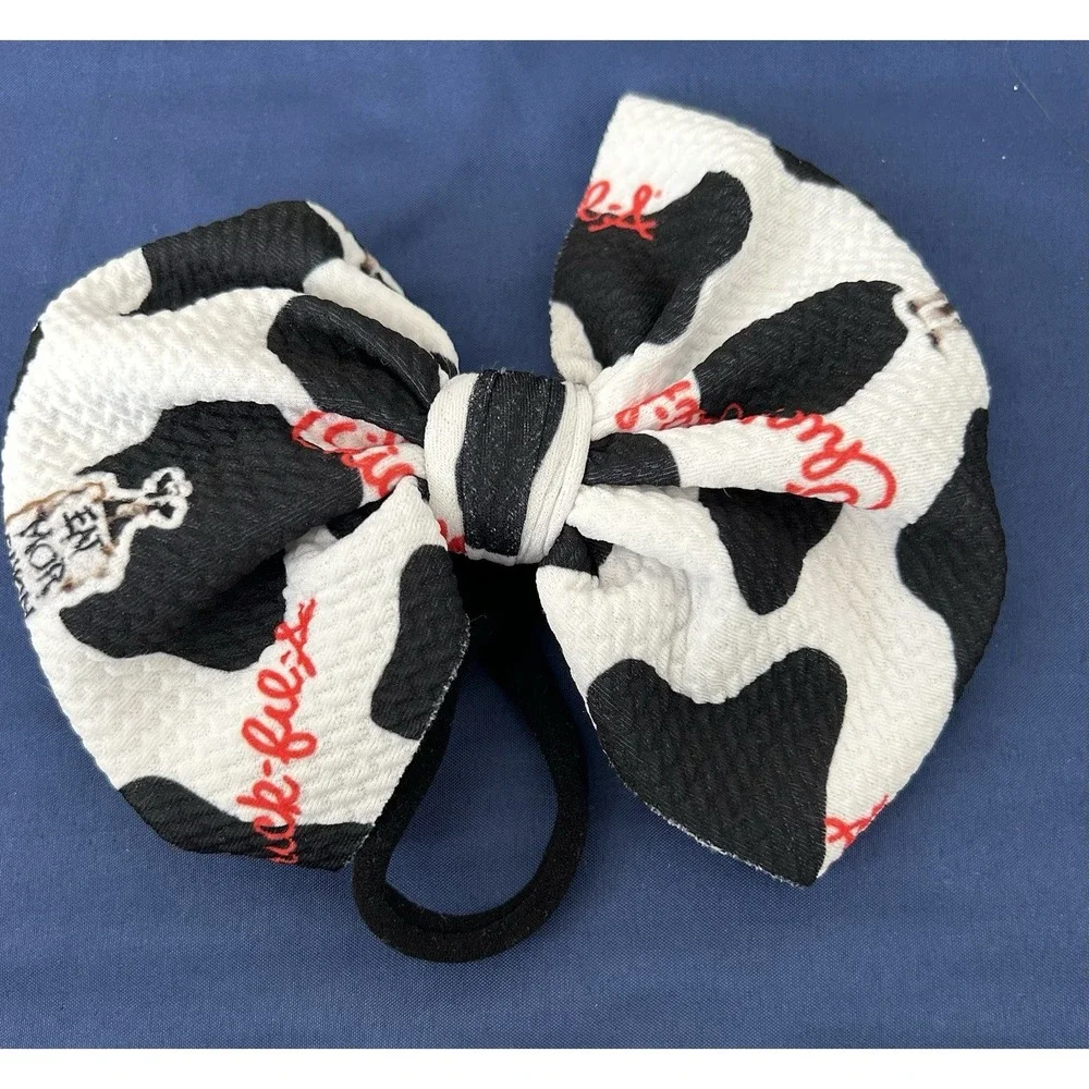 Lot 2 Chic Fil-A‎ Cow Hair Bows Eat More Chicken Baby Girls Animal Soft Headband